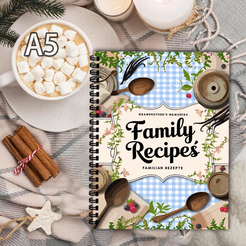 Home Cooking Recipe - Libro de Recetas A5, Cuadrícula Azul,